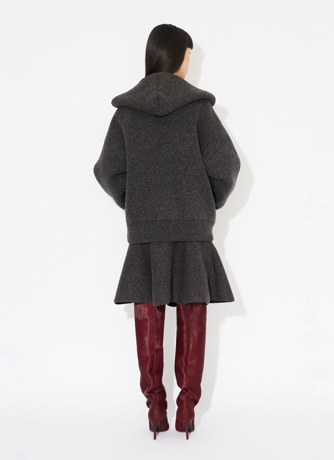 HOODED SHETLAND WOOL CARDIGAN ALAÏA  HOODED SHETLAND WOOL CARDIGAN